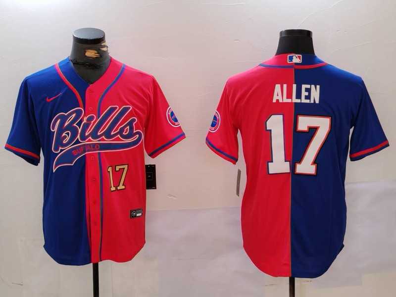 Men%27s Buffalo Bills #17 Josh Allen Red Blue Team Cool Base Stitched Baseball Jerseys